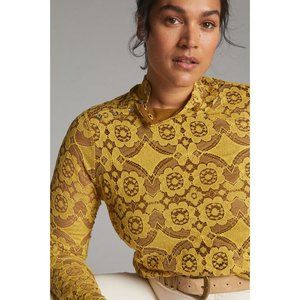 NWT Maeve Anthropologie plus size golden yellow Lace Mock Neck Top
